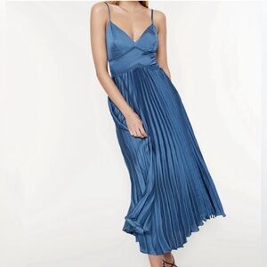 NWT Bardot Satin Pleated Blue Dress